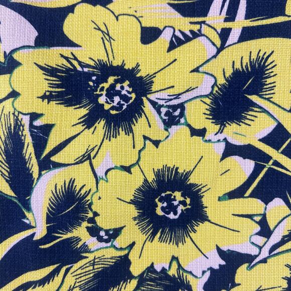 Yellow Navy Floral Pencil Skirt 00 | Knee Length Preppy Classic Chic Workwear - Picture 6 of 11